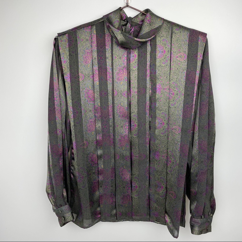 🍄Vintage Erena by Irene Koenig Paisley Pleated Top Size 6